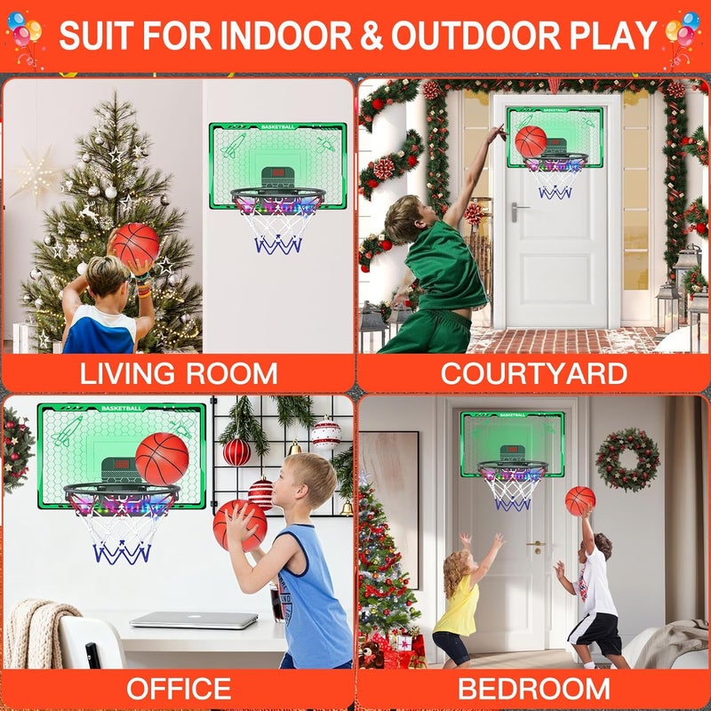 OWSOO Basketball Hoop Indoor for Kids, Mini Basketball Hoop with Colorful Light Bar, Scoreboard & 4 Basketballs, Christmas Toys Gifts for 3 4 5 6 7 8 9 10 11 12 Year Old Boys Girls (Green) - Image 2